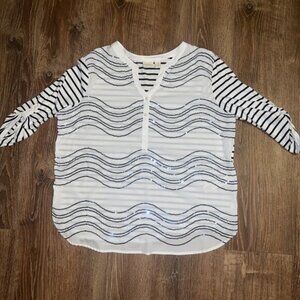 Chico's womens blouse shirt size 3 sequins‎ Blue White